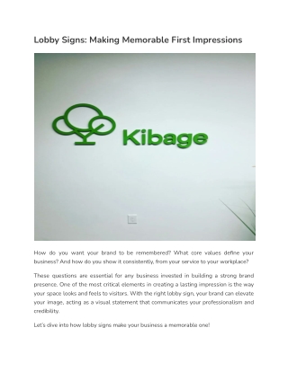 Lobby Signs: Making Memorable First Impressions