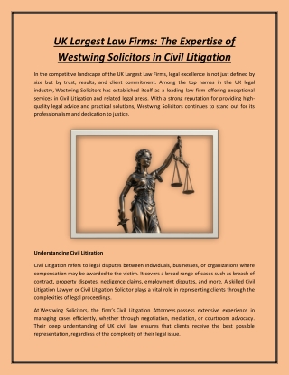 UK Largest Law Firms: The Expertise of Westwing Solicitors in Civil Litigation