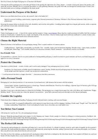 How Do I Choose the Right Packaging for a Chocolate Gift Basket?