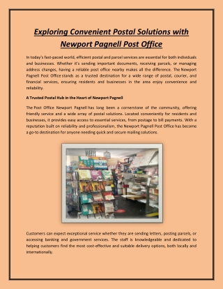 Exploring Convenient Postal Solutions with Newport Pagnell Post Office