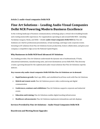 Fine Art Solutions – Leading Audio Visual Companies Delhi NCR Powering Modern Business Excellence