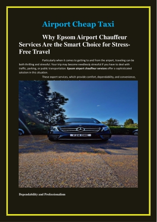 Why Epsom Airport Chauffeur Services Are the Smart Choice for Stress-Free Travel