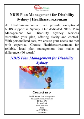 NDIS Plan Management for Disability Sydney | Healthassure.com.au