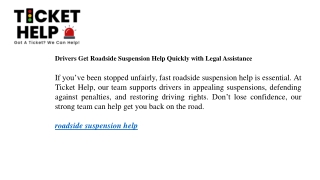 Drivers Get Roadside Suspension Help Quickly with Legal Assistance
