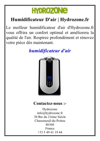 Humidificateur D'air | Hydrozone.fr