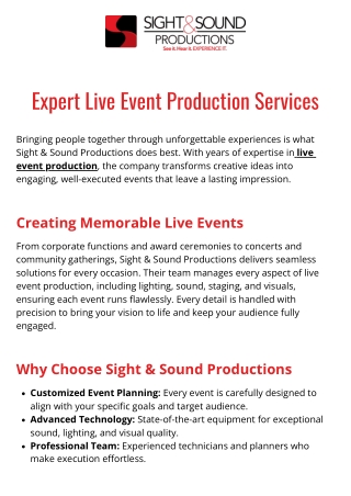 Sight & Sound Productions  Live Event Production Specialists