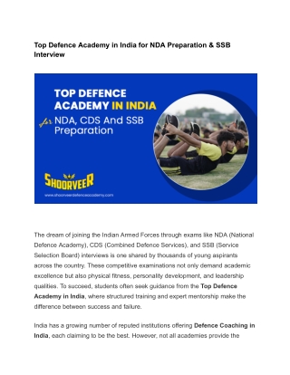 Top Defence Academy in India for NDA Preparation & SSB Interview