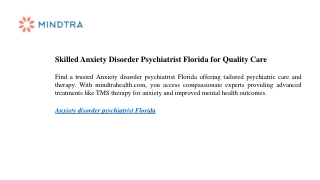 Skilled Anxiety Disorder Psychiatrist Florida for Quality Care