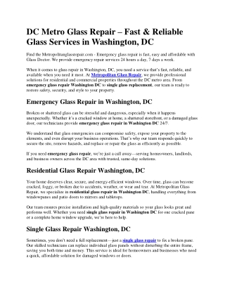 DC Metro Glass Repair – Fast & Reliable Glass Services in Washington, DC