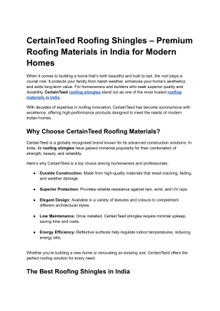 CertainTeed Roofing Shingles – Premium Roofing Materials in India for Modern Homes