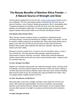 The Beauty Benefits of Bamboo Silica Powder — A Natural Source of Strength and Glow