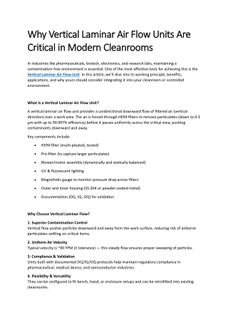 Vertical Laminar Air Flow Unit | HEPA Cleanroom Solutions by Protech Air Systems