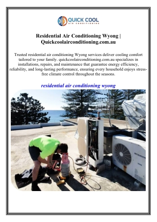 Residential Air Conditioning Wyong Quickcoolairconditioning.com.au