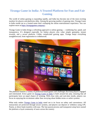 Tiranga Game in India: A Trusted Platform for Fun and Fair Gaming