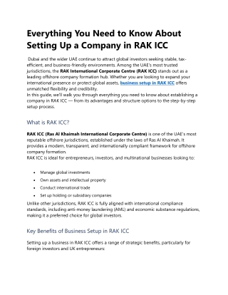 Everything You Need to Know About Setting Up a Company in RAK ICC