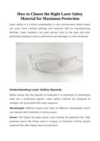How to Choose the Right Laser Safety Material for Maximum Protection