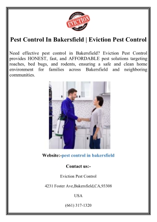 Pest Control In Bakersfield  Eviction Pest Control