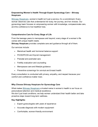 Empowering Women’s Health | Best Gynecologist in Vadodara – Shivaay Hospicare