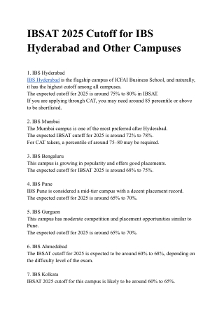 IBSAT 2025 Cutoff for IBS Hyderabad and Other Campuses