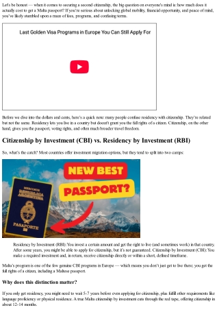 How Much Does It Actually Cost to Get a Malta Passport?