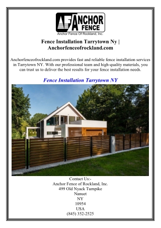Fence Installation Tarrytown Ny  Anchorfenceofrockland.com