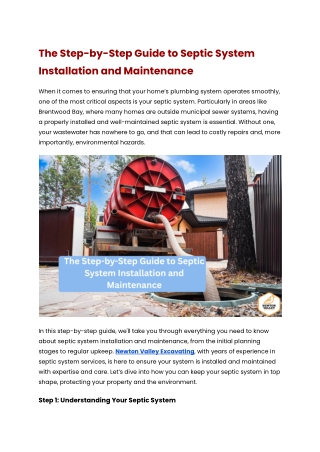 The Step-by-Step Guide to Septic System Installation and Maintenance