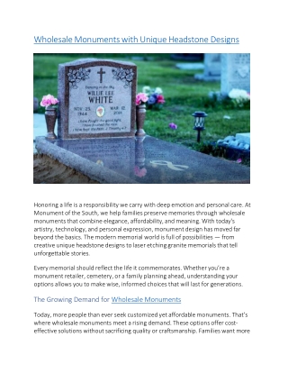 Wholesale Monuments with Unique Headstone Designs