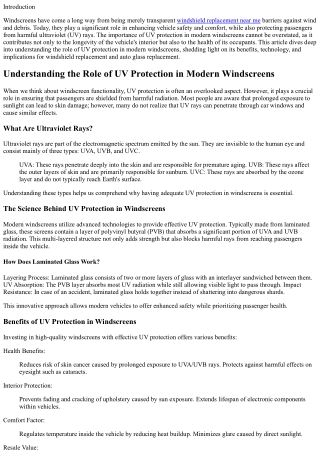 Understanding the Role of UV Protection in Modern Windscreens