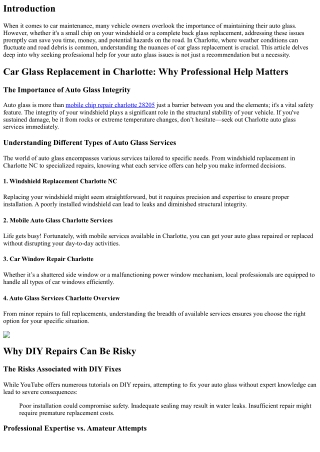 Car Glass Replacement in Charlotte: Why Professional Help Matters