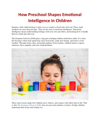 How Preschool Shapes Emotional Intelligence in Children