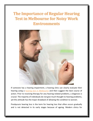 The Importance of Regular Hearing Test in Melbourne for Noisy Work Environments