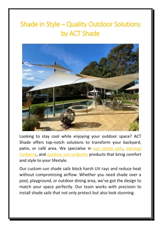 Shade in Style – Quality Outdoor Solutions by ACT Shade