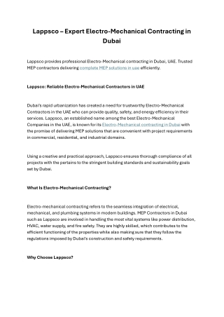 Lappsco – Expert Electro-Mechanical Contracting in Dubai