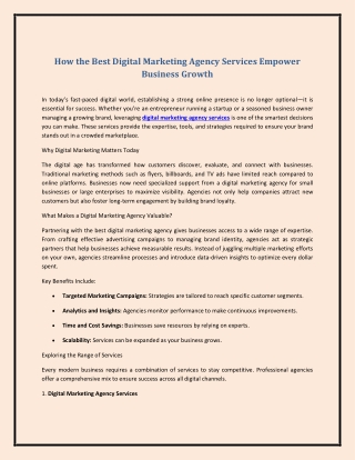 How the Best Digital Marketing Agency Services Empower Business Growth