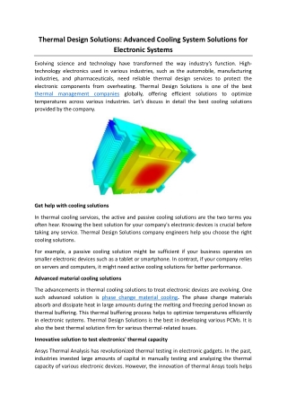 Thermal Design Solutions Advanced Cooling System Solutions for Electronic Systems