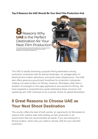 Top 8 Reasons the UAE Should Be Your Next Film Production Hub