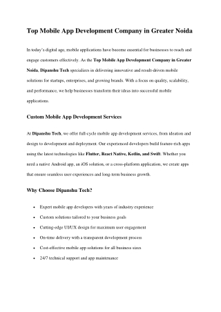 Top Mobile App Development Company in Greater Noida