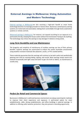 External Awnings in Melbourne Using Automation and Modern Technology