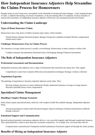 How Independent Insurance Adjusters Help Streamline the Claims Process for Homeo