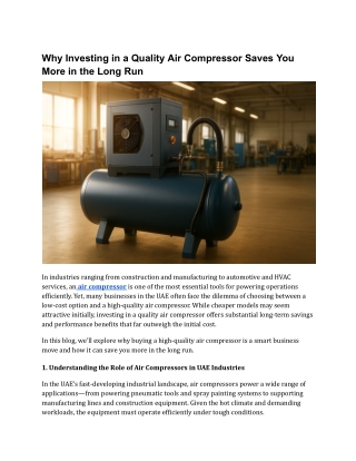 Why Investing in a Quality Air Compressor Saves You More in the Long Run