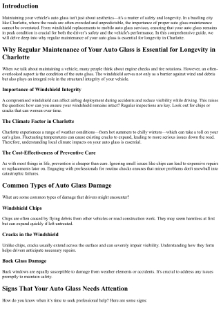 Why Regular Maintenance of Your Auto Glass is Essential for Longevity in Charlot