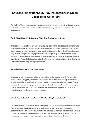 Safe and Fun Water Spray Play Installations in Oman – Daxin-Texel Water Park