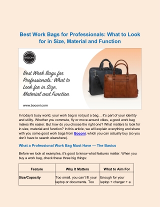 Best Work Bags for Professionals_What to Look for in Size, Material and Function