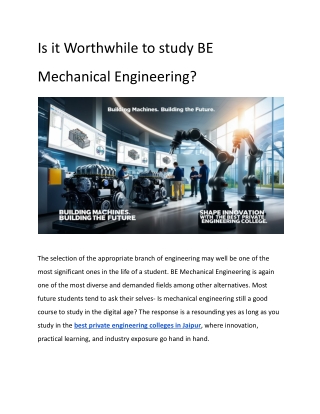 Is it Worthwhile to Study BE Mechanical Engineering_