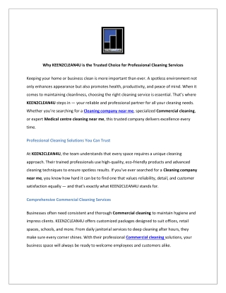 Why KEEN2CLEAN4U is the Trusted Choice for Professional Cleaning Services
