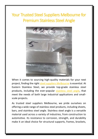 Your Trusted Steel Suppliers Melbourne for Premium Stainless Steel Angle