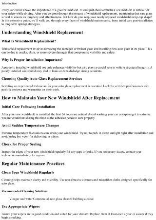 How to Maintain Your New Windshield After Replacement