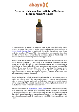 Neem Karela Jamun Ras – A Natural Wellness Tonic by Akayu Wellness
