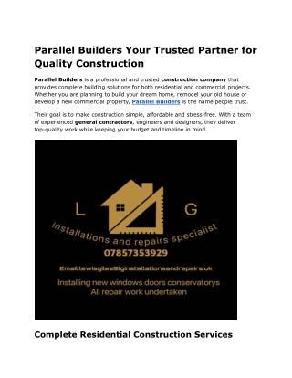 Parallel Builders Top Construction Company for Homes & Businesses