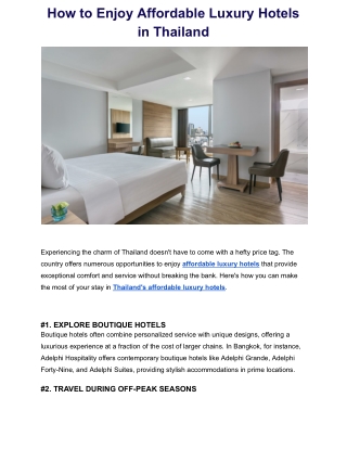 How to Enjoy Affordable Luxury Hotels in Thailand
